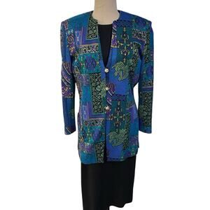 Vintage Caron Size 6 Green 2 Piece Tapestry Jacket and Maxi Dress 80’s Grannycor